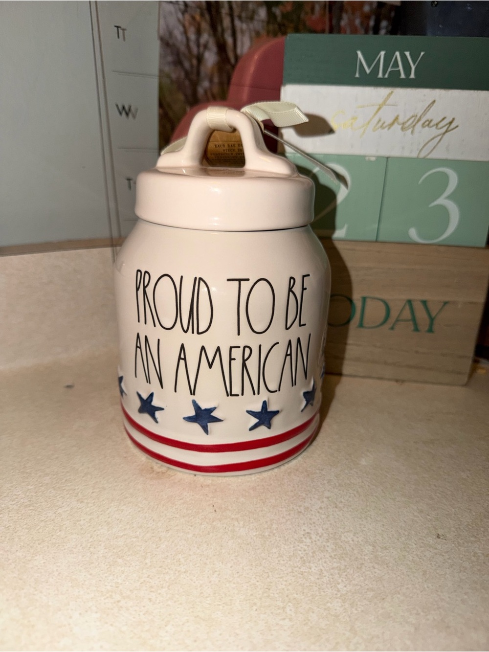 Rae Dunn proud to be American canister